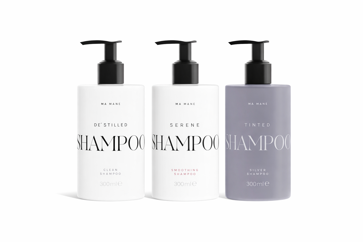 SERENE, DE'STILLED och TINTED schampo